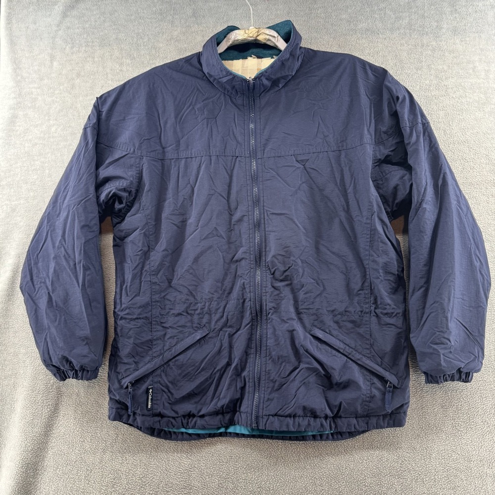 Vtg Columbia Reversible Jacket Fleece Nylon Blue Teal Womens Large